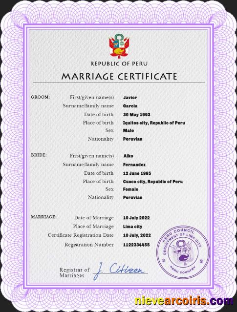 Peru marriage certificate